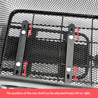 Adjustable mounting brackets on rear bike basket close-up detail