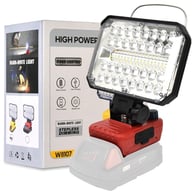 LED work light with box showing features and battery