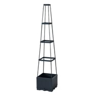 Full view dark gray climbing plant planter box with metal-reinforced trellis frame