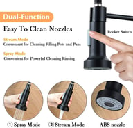 Dual-function spray head showing stream and spray modes on matt black tap