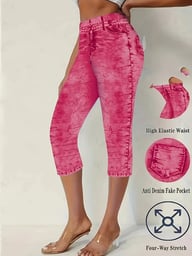 Denim-Look High-Stretch Capri Leggings | Summer High-Waisted Tight-Fit — view 6