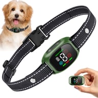Orange smart anti-bark collar with digital display on small dog