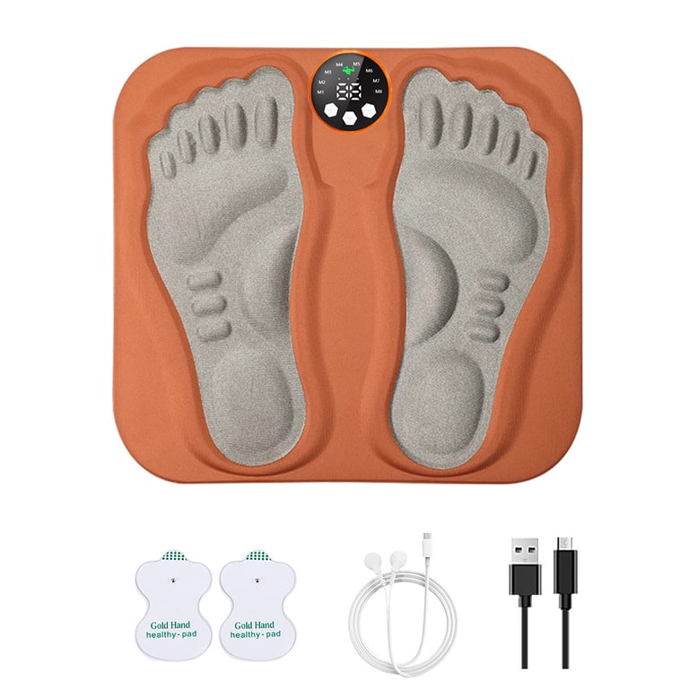 Complete smart foot massage mat kit with remote, electrode pads, and charging cable