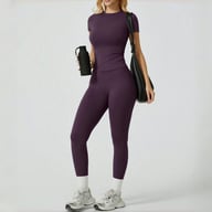 Quick-Drying Yoga Outfit Set | Tight-Fitting Short-Sleeve Top & Long Leggings — view 10