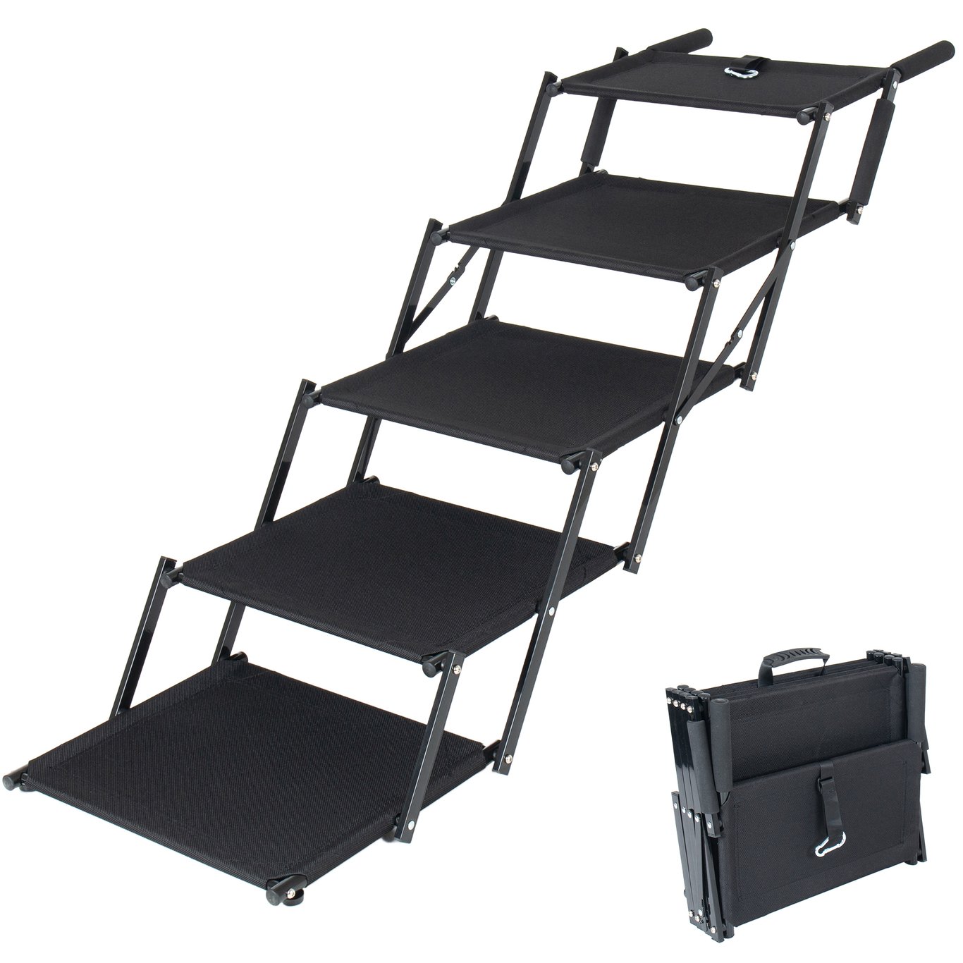 Extra Wide  Foldable Dog Stairs, Pet Ramp With Non Slip Surface And Soft Foam Handle, Dogs Stairs For Cars, High Beds, Truck, Supports Up To 250 Lbs, 5 Steps