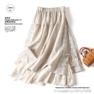 Japanese Linen Lace-Up Skirt | Mori Girl Aesthetic Tiered Design — view 6