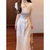 Chinese-Style Cheongsam Dress for Women | Elegant Cream Qipao — view 5