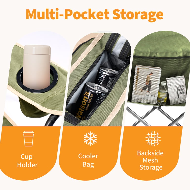 Folded heavy-duty camping chair with matching carry bag included