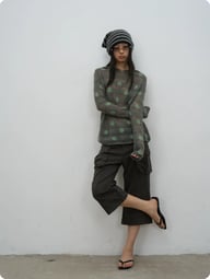 Korean-Style Retro Hollow-Out Hooded Knit Top | Polka Dot — view 1