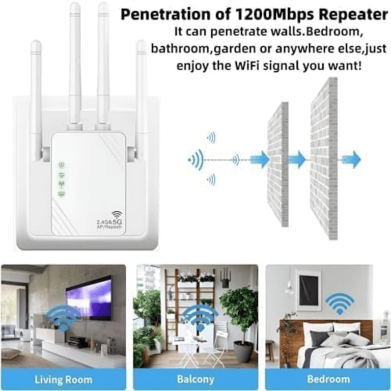 WiFi booster positioned centrally in home with multiple connected devices