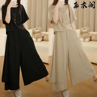 Elegant Two-Piece Women's Set: Crop Top & Wide-Leg Skirt-Trousers — view 11