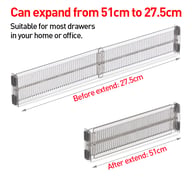 Drawer divider dimensions displayed expanding from 27.5cm to 51cm width