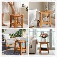 18-Inch Solid Wood Bathroom Stool with Shelf | Shower & Vanity — view 5