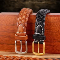 Vintage Woven Vegetable-Tanned Leather Belt — view 7
