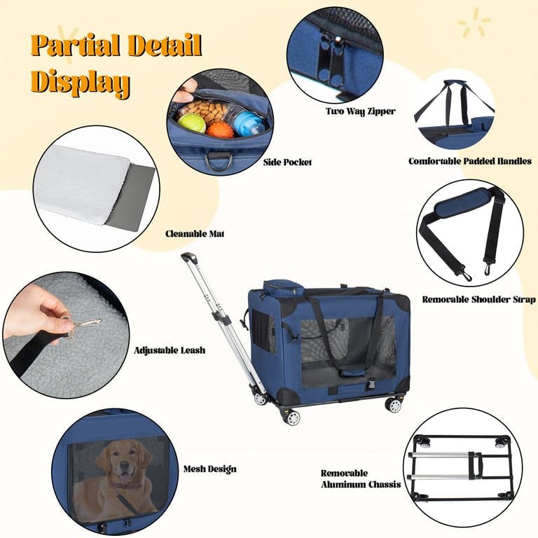 Detailed view of features on the collapsible dog crate including handle