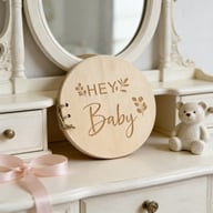 Round Wooden Hey Baby Guest Book, Laser Engraved Floral Baby Shower Signature Book, Natural Wood Baby Baptism Sign-in Book For Gender Reveal Party Decor — view 4