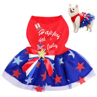Patriotic red white blue dog tulle dress with glitter stars and bow