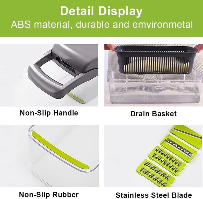 Hand guard and ergonomic handle of vegetable chopper, showing safe grip position