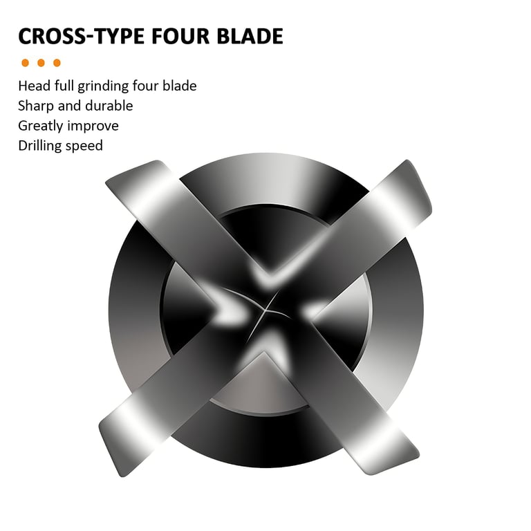 Close-up of hexagonal shank and four-blade spear head design