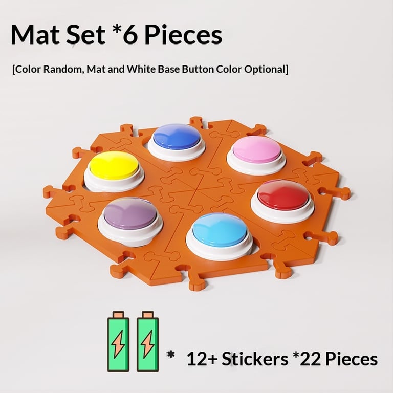 Six-piece dog communication button mat set with batteries and stickers included