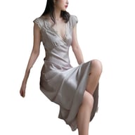 Slim-Fit French-Style Ice-Silk Long Nightgown | Lace Trim — view 5