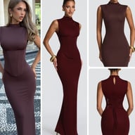 Women's Solid-Color Turtleneck Sleeveless Waist-Cinching Maxi Dress | Home & Kitchen — view 17
