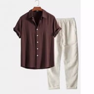 Casual Loose-fit Beach Set | Four-way Stretch Short-sleeve Shirt & Shorts — view 15
