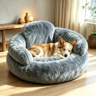 Plush Round Pet Bed with Backrest | Cozy Winter Dog Mat — view 9