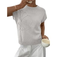 Jacquard Womens Knitted Short-Sleeve Flower Sweater | Soft Casual Top — view 9