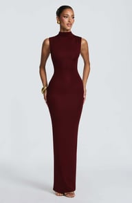 Women's Solid-Color Turtleneck Sleeveless Waist-Cinching Maxi Dress | Home & Kitchen — view 8