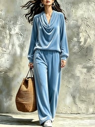 Womens Fallwinter New Drop-shoulder Top And Straight-leg Pants Set — view 14
