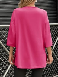 Hot pink and beige oversized t-shirts with side slits color comparison