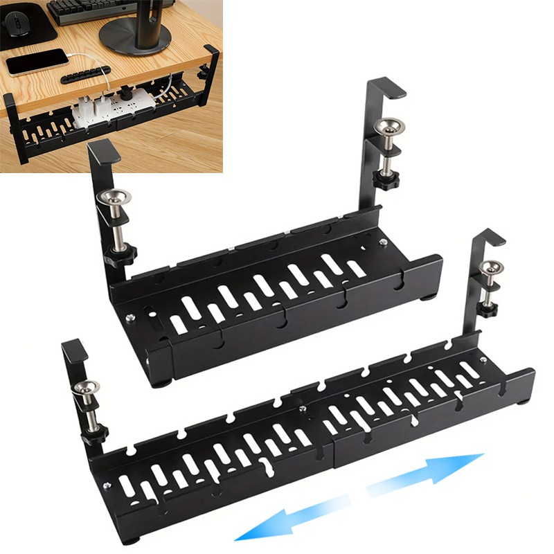 Tidy Cord Line Basket Rack Under Desk Cable Management Tray Hide Wire Organizer