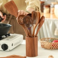 Acacia Wood Cooking Utensil Set with Holder | Natural Kitchen Tools — view 6
