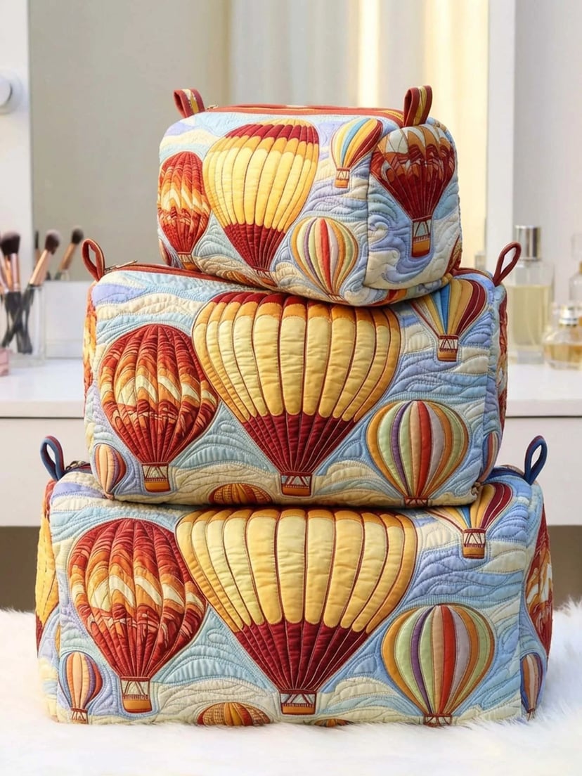 Printed Storage Makeup Three-Piece Set | Quilted Nesting Bags