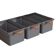 Fabric clothing storage box with transparent window showing folded garments