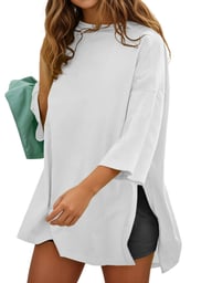 Fisoew Women's Oversized T-Shirt with Side Slits | Loose Fit Gym Tee — view 10