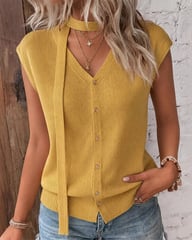 V-Neck Ribbed Ice-Silk Knit Cardigan for Women | Lightweight Breathable — view 15