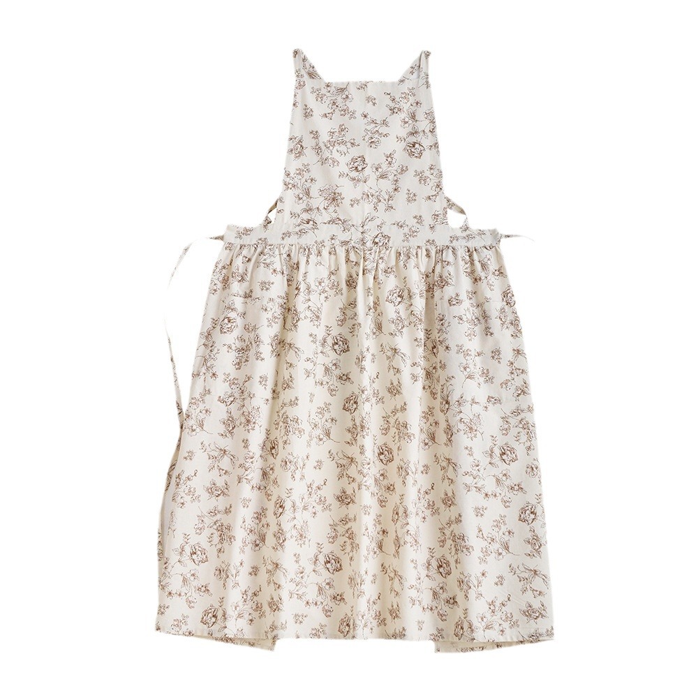 Artistic Floral Cross-Back Bib Apron | Kitchen Work Uniform Canada
