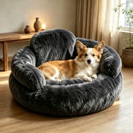 Plush Round Pet Bed with Backrest | Cozy Winter Dog Mat — view 8