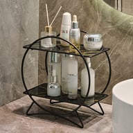 Double-Layer Bathroom Storage Organizer | Marble Caddy with Metal Frame — view 8