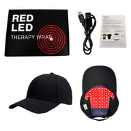 Red light therapy cap, charging cable, box, and instruction manual included