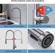 Modern Monobloc Pull Out Kitchen Mixer Tap Dual Spout Spray Single Lever 360 — view 8