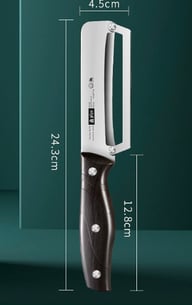 Sharp dual-edge blade of premium vegetable peeler slicing fresh cucumber