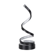 Sleek black spiral LED desk lamp against white background showing design