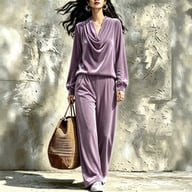 Womens Fallwinter New Drop-shoulder Top And Straight-leg Pants Set — view 2