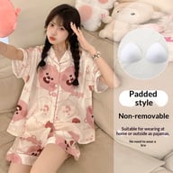 Womens Summer High-End Ice Silk Short-Sleeve Pajama Set 3 Pieces — view 16