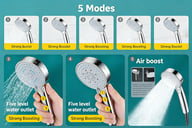 High Pressure 5 Mode Chrome Shower Head | Water Saving Handset — view 8