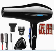 Hair dryer styling set with attachments and manicure kit in black glossy finish