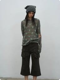 Korean-Style Retro Hollow-Out Hooded Knit Top | Polka Dot — view 2